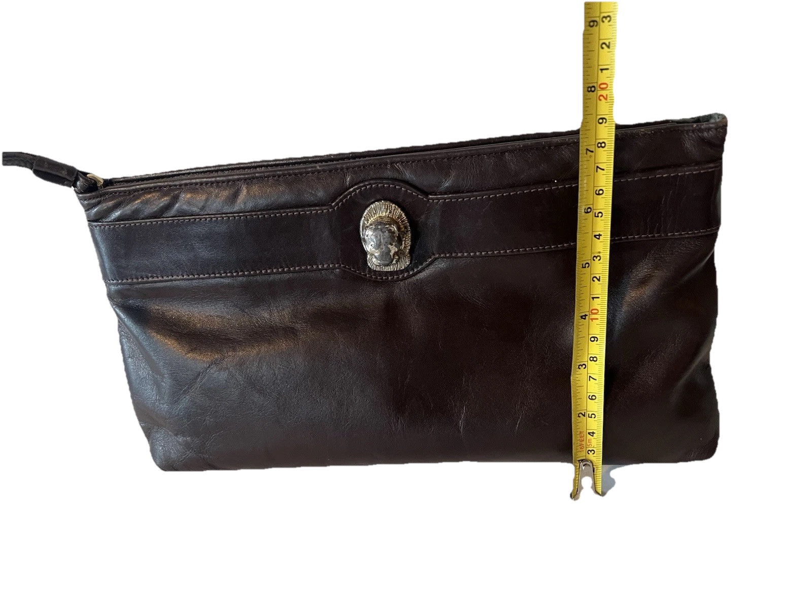 VTG Ruth Saltz 70s Clutch Wristlet Premium Dark Brown Leather Large Cougar Head