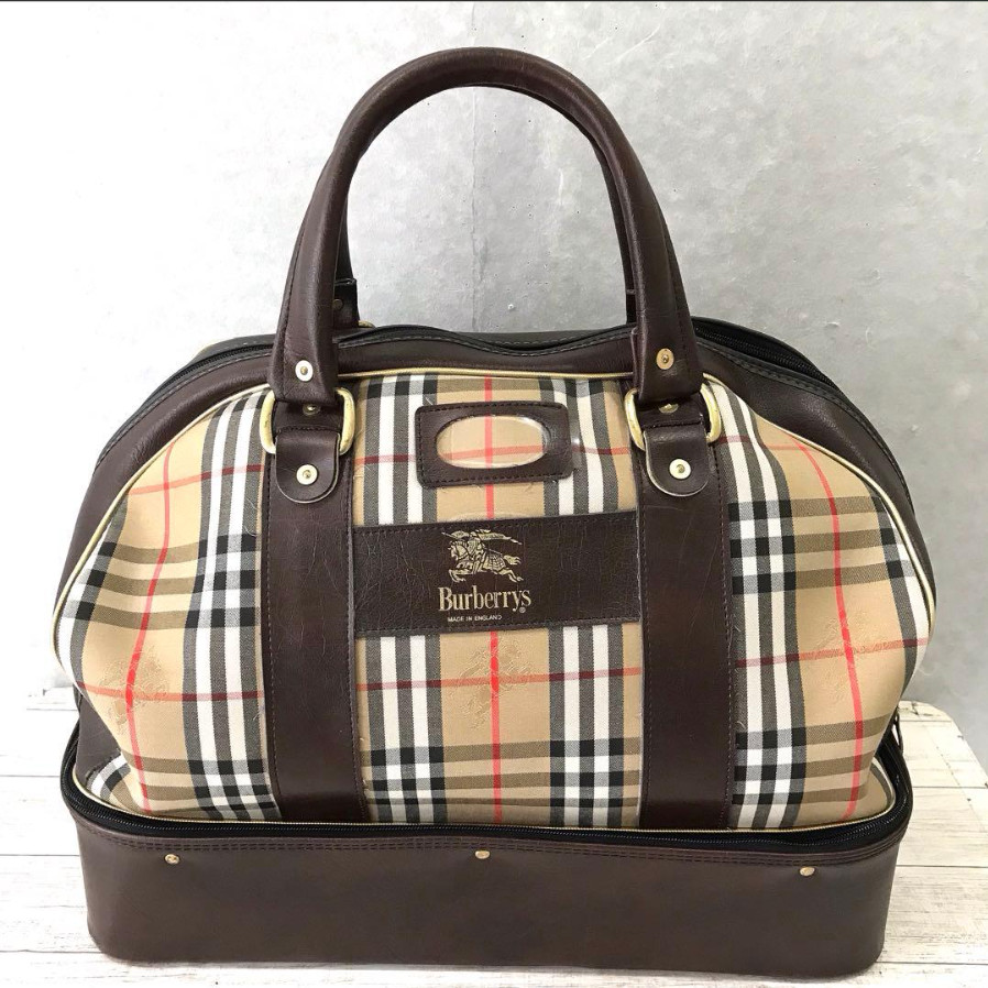Burberrys Vintage Nova Check Travel Boston Bag