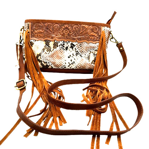 NEW Shyanne Tooled Snakeskin Fringe Crossbody Bag Purse Western Cowgirl Rodeo