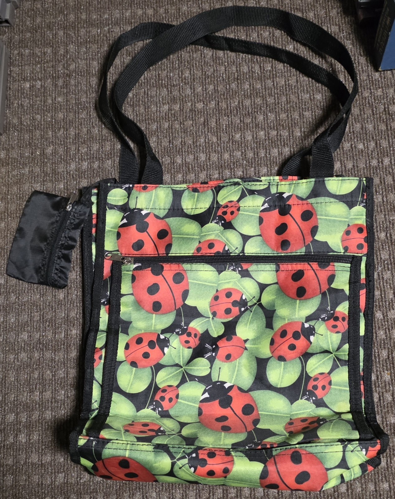 New Heavy Duty Ladybug With Green Leaves Tote Bag & Zippered Coin Purse