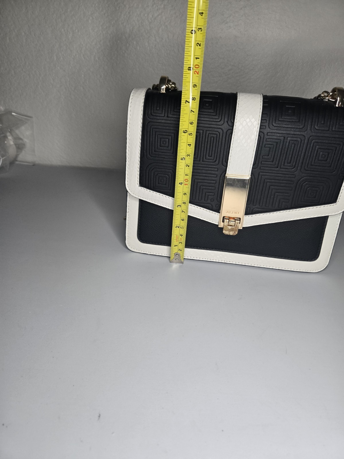ALDO Black & White Geometric Crossbody Bag Gold Chain Strap Push Lock Detach