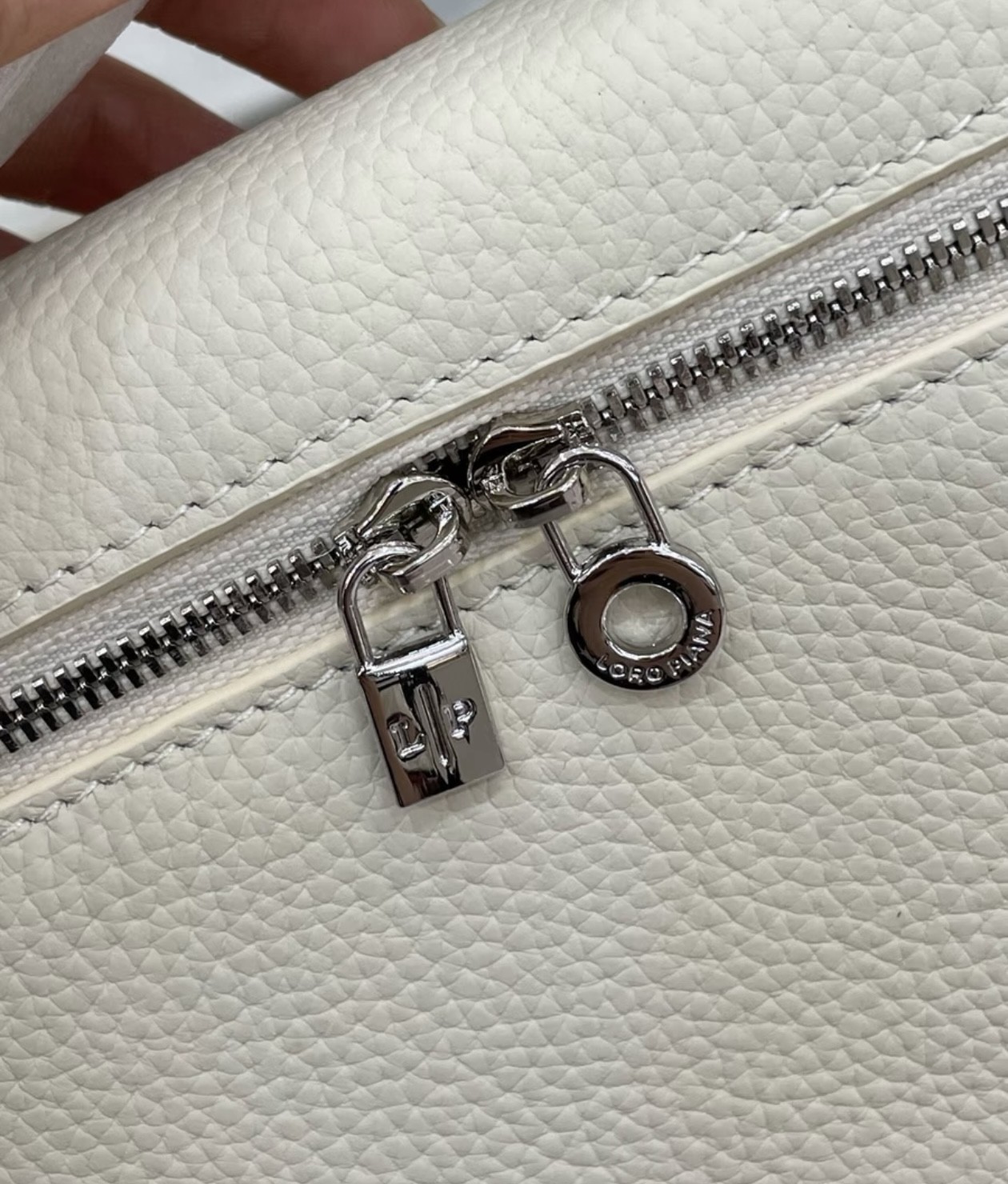 Loro Piana Extra Pocket L19 Makeup Bag, Ivory White, Velvet Leather, GHW