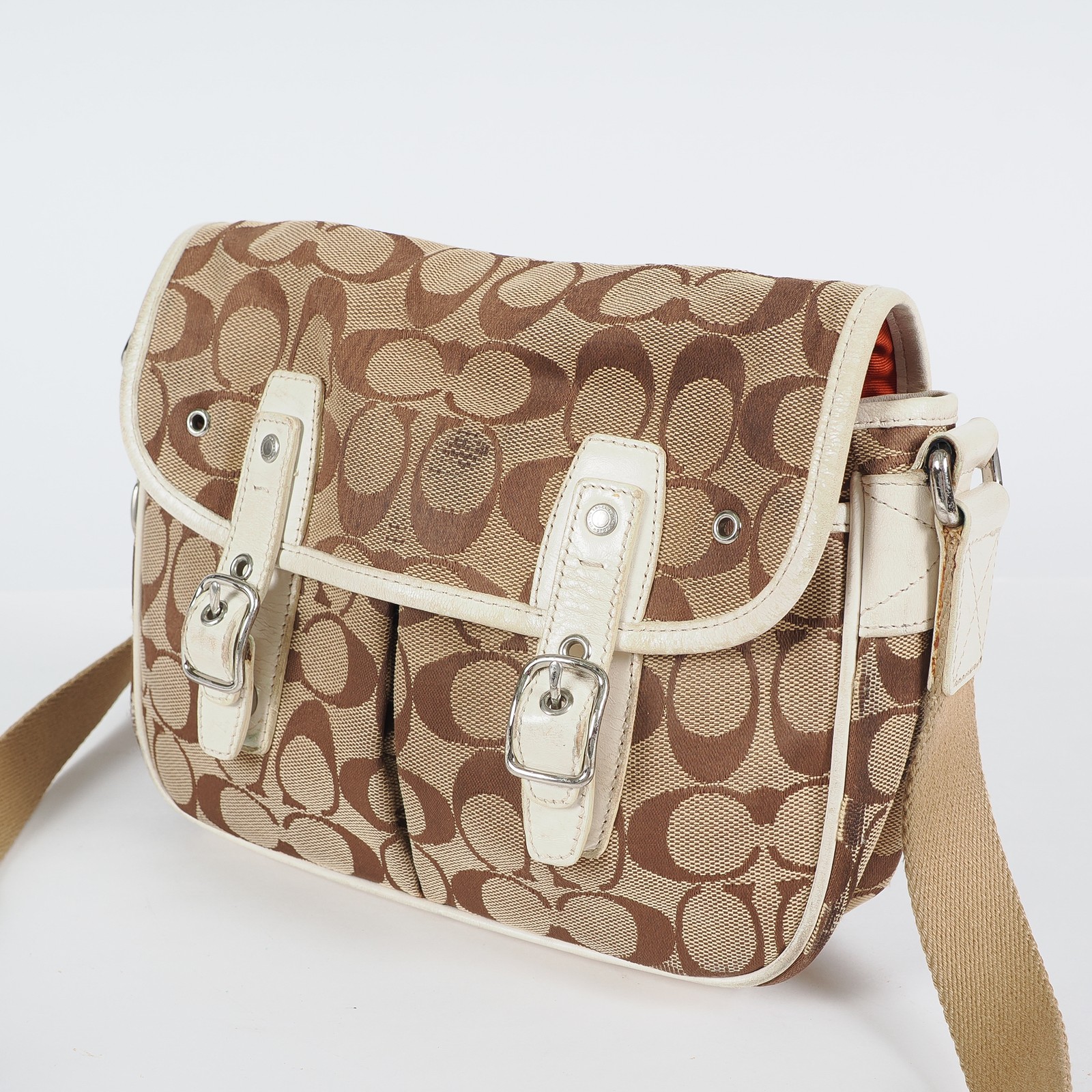 Authentic Coach Signature Mini Field Shoulder Bag Crossbody Canvas x Leather 77