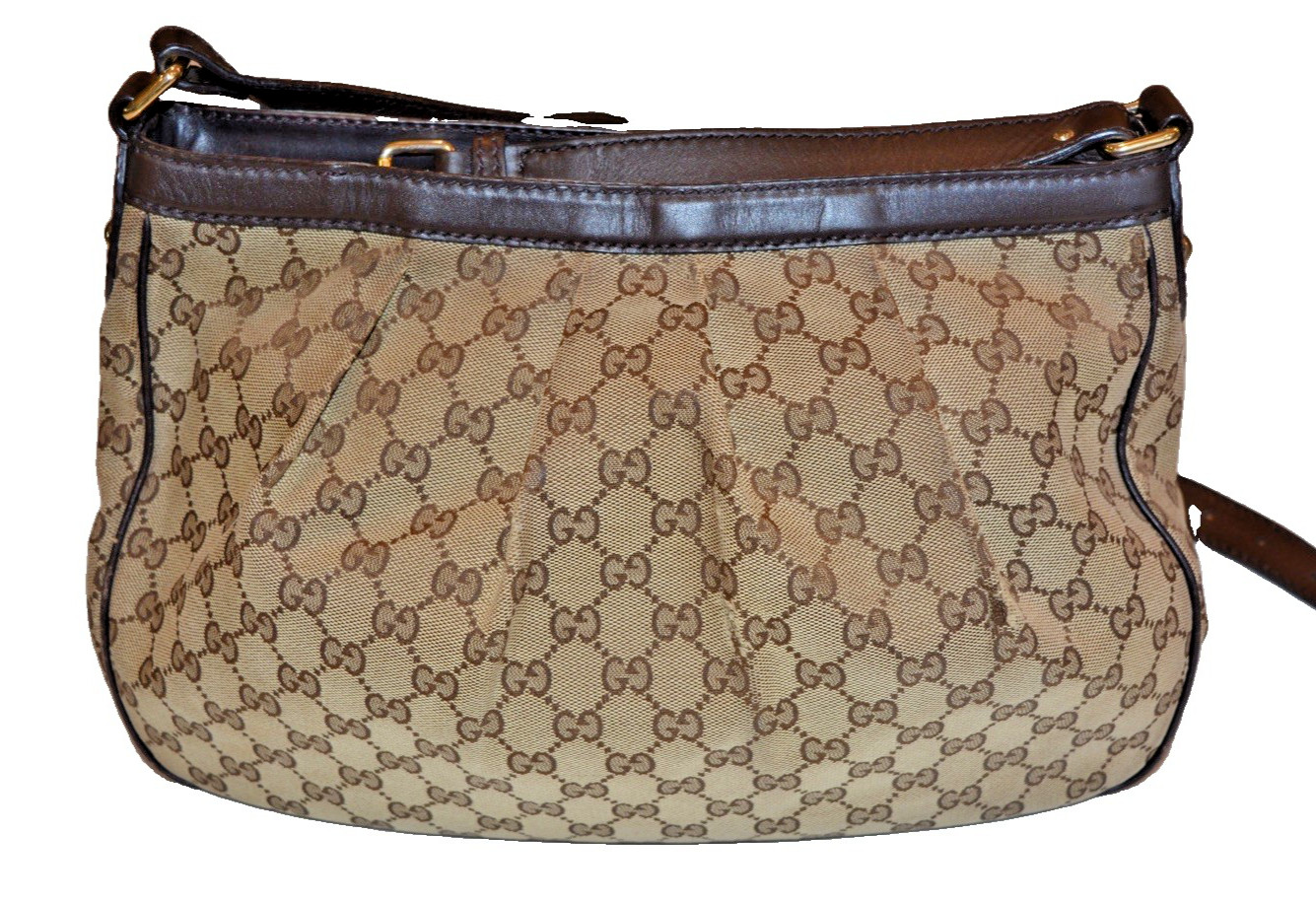 Authentic Gucci GG Canvas Sukey Hobo Bag Monogram Leather Trim Shoulder Bag