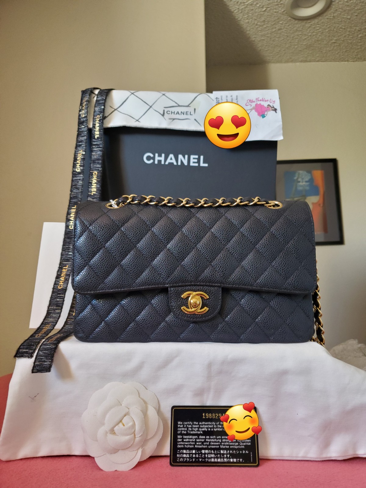 $11,700 CHANEL Double Flap Classic Medium black caviar bag gold hw 19….940