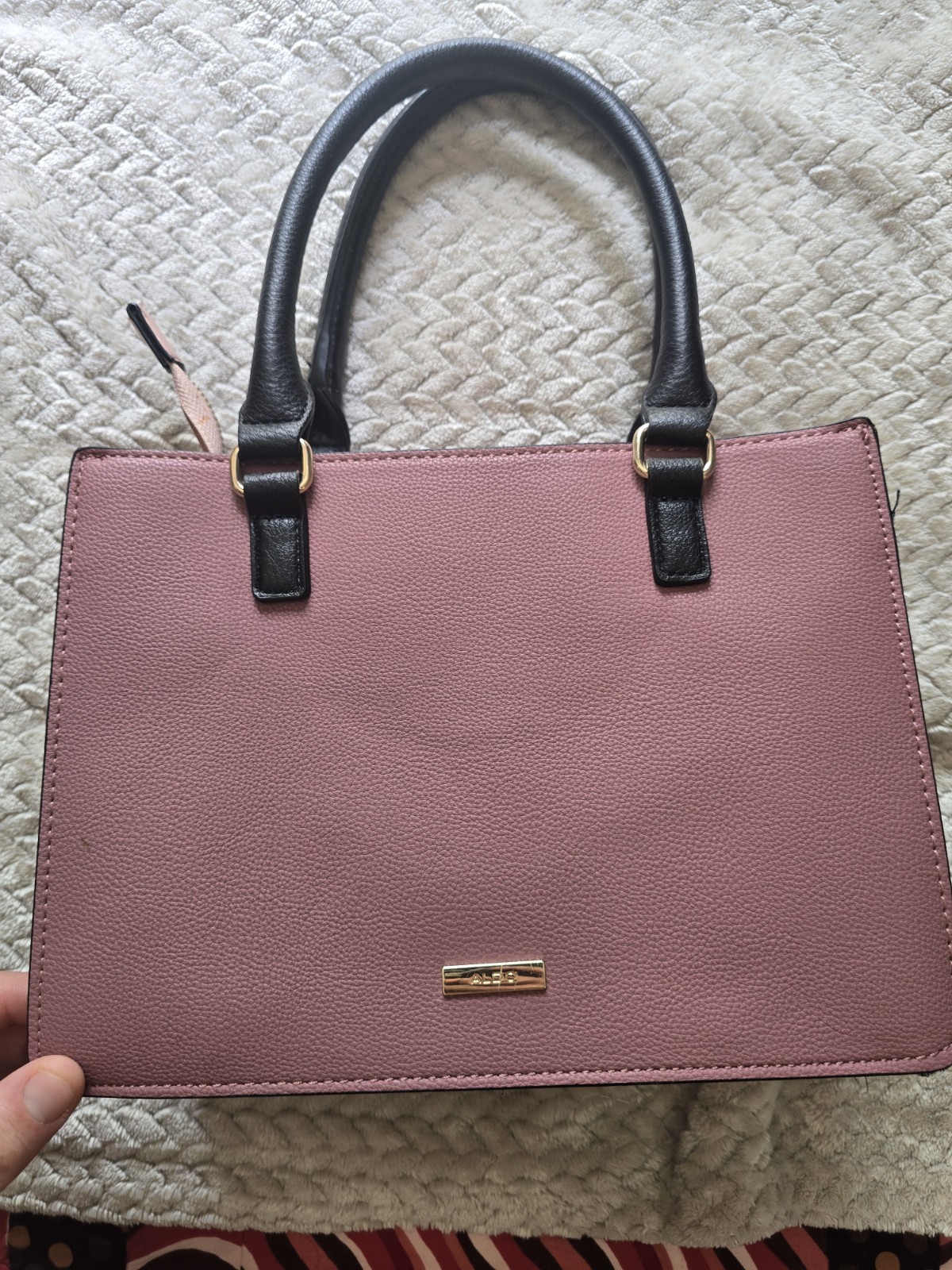 Pink Satchel Top Handle Bag Detachable Strap Zip Gold Hardware Pockets Pouch