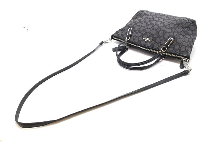 COACH Signature 2way Bag Black / Gray Canvas / Leather Shoulder Bag #DB1813