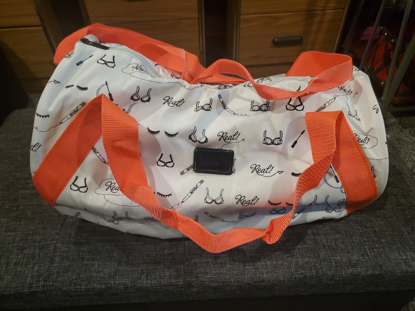 Benefit Cosmetics Duffel Gym Bag In White Orange 17×10 In New