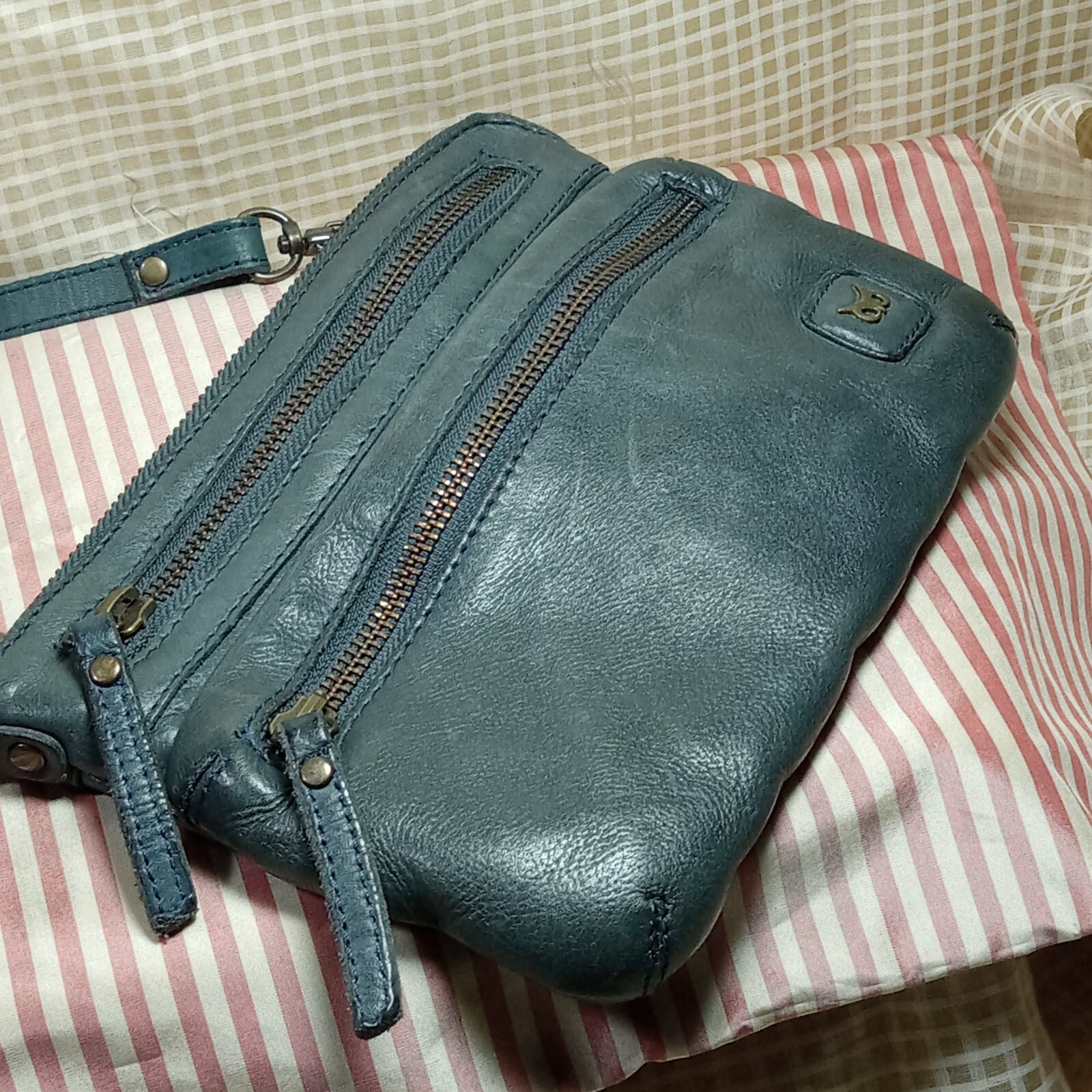 *Wise Owl* PURSE CROSSBODY LEATHER Slate Blue , Adustable & Detachable 8″ X 6″