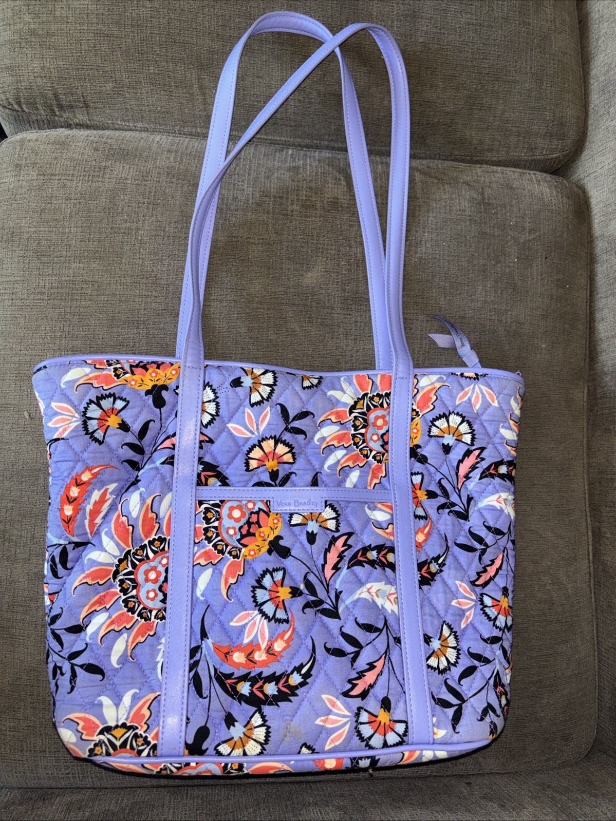 Vera Bradley Mural Garden Small Tote Bag Excellent Conditon Purple