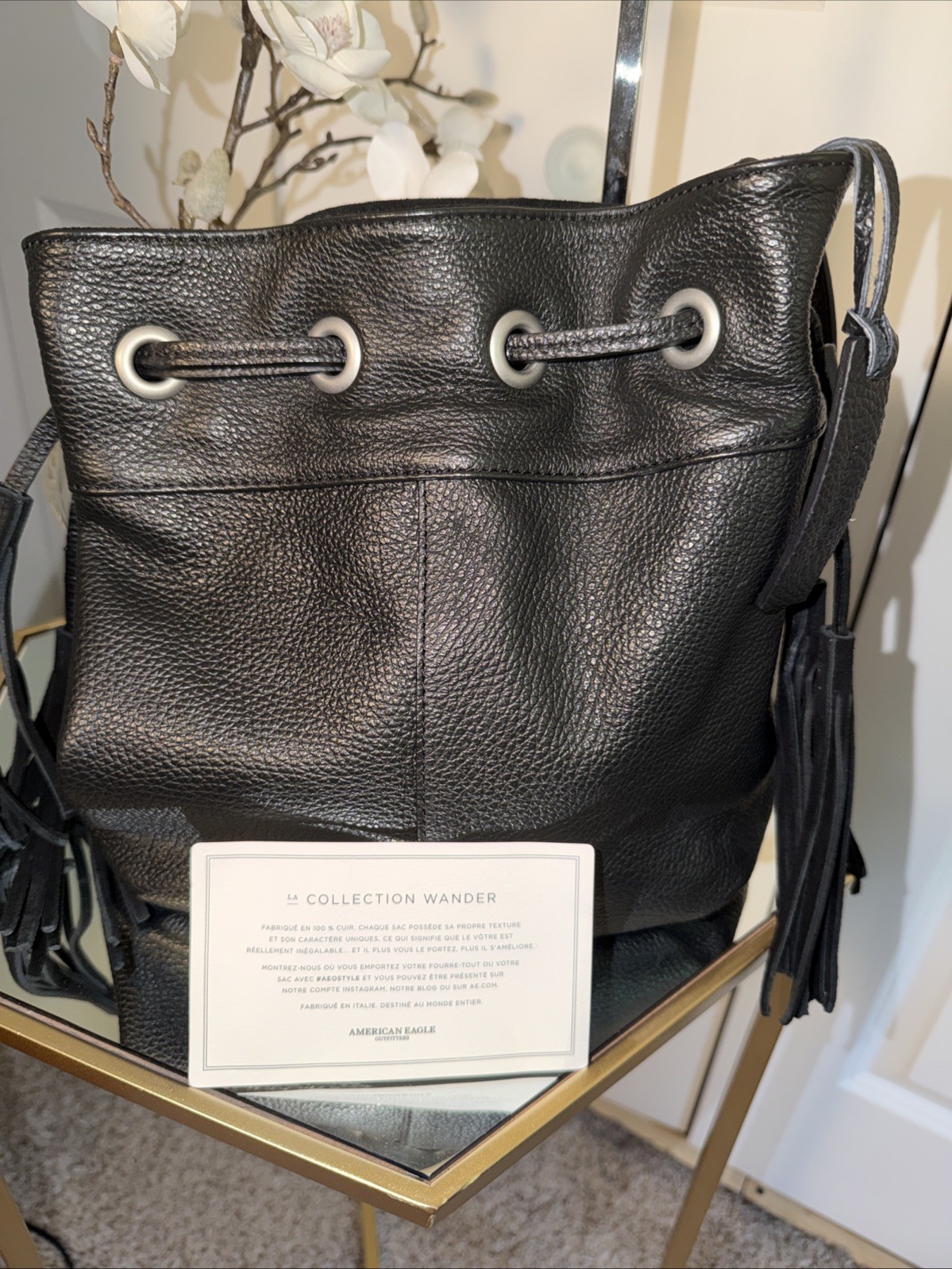 American Eagle Wander Collection Leather Bucket Bag Italy Suede/Leather NWT