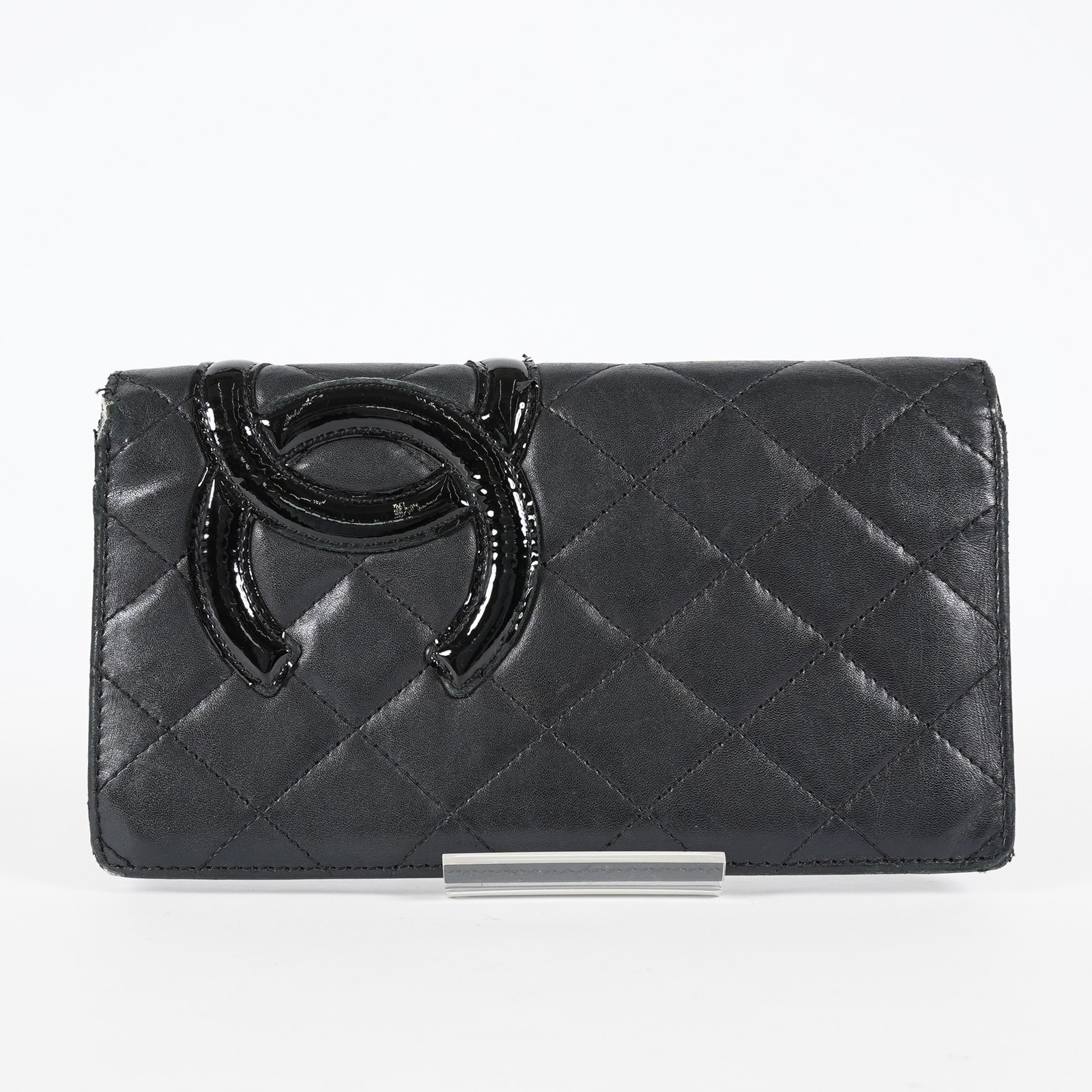 Chanel Cambon Long Wallet 19cm Black Quilted Lambskin Bifold Used 08E011760008