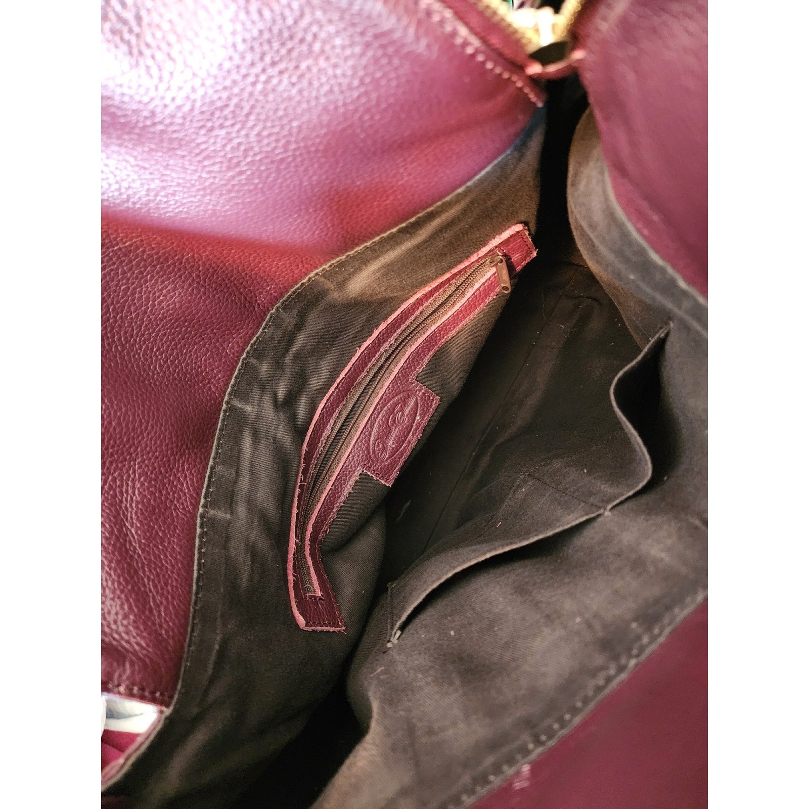Onna Ehrlich Plum Pebbled Leather Hobo Bag Whipstitch Tassel Gold Hardware