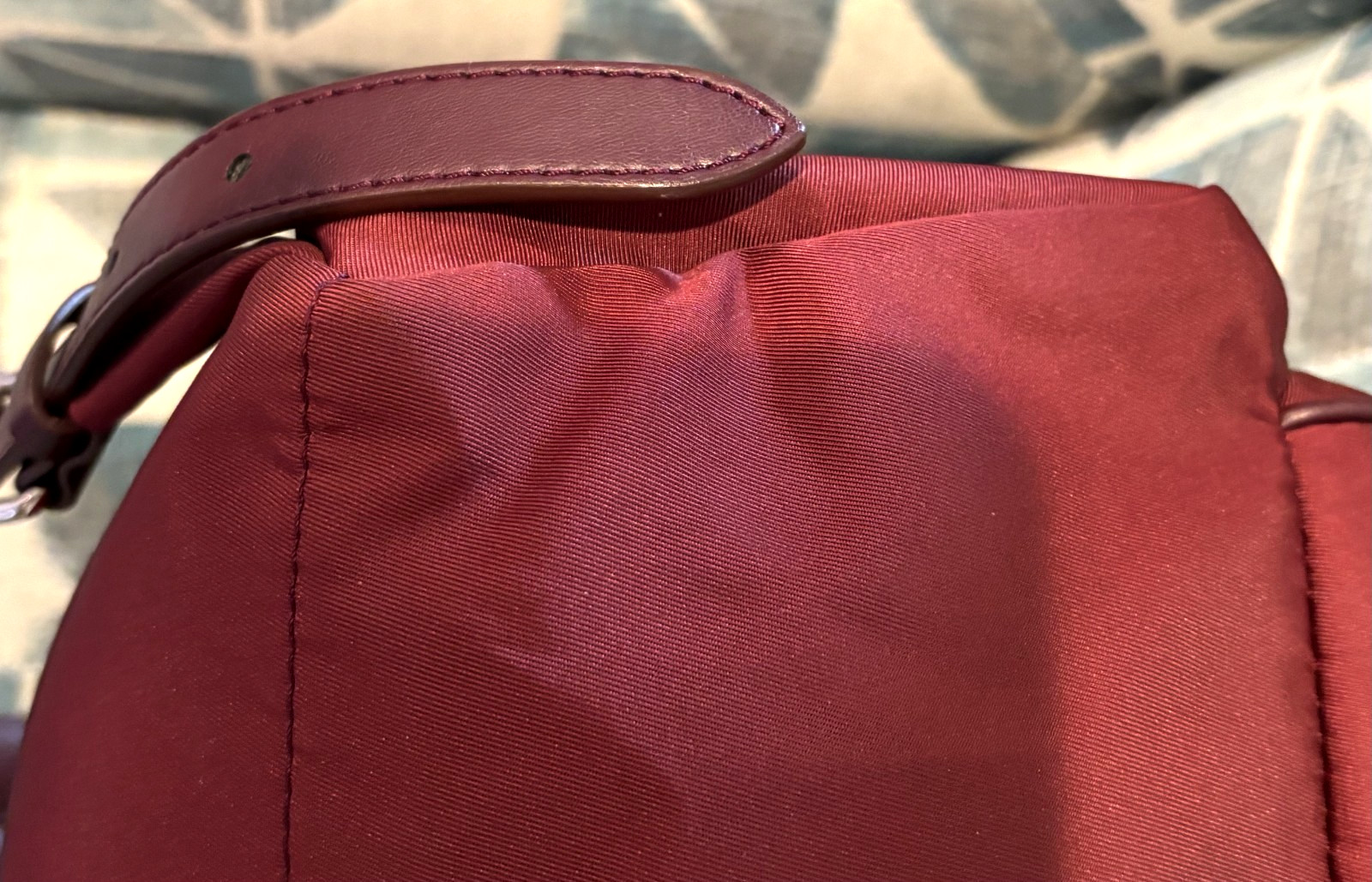STELLA MCCARTNEY Falabella Backpack Burgundy Nylon Chain Trim Designer Bag