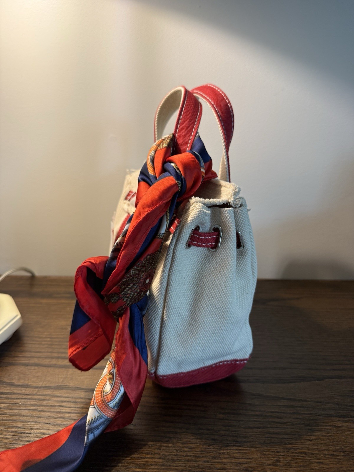 NEW SUNWIN SMALL CANVAS BOATKIN BEIGE/ RED BOAT TOTE BAG WITH 2 INNER POCKETS