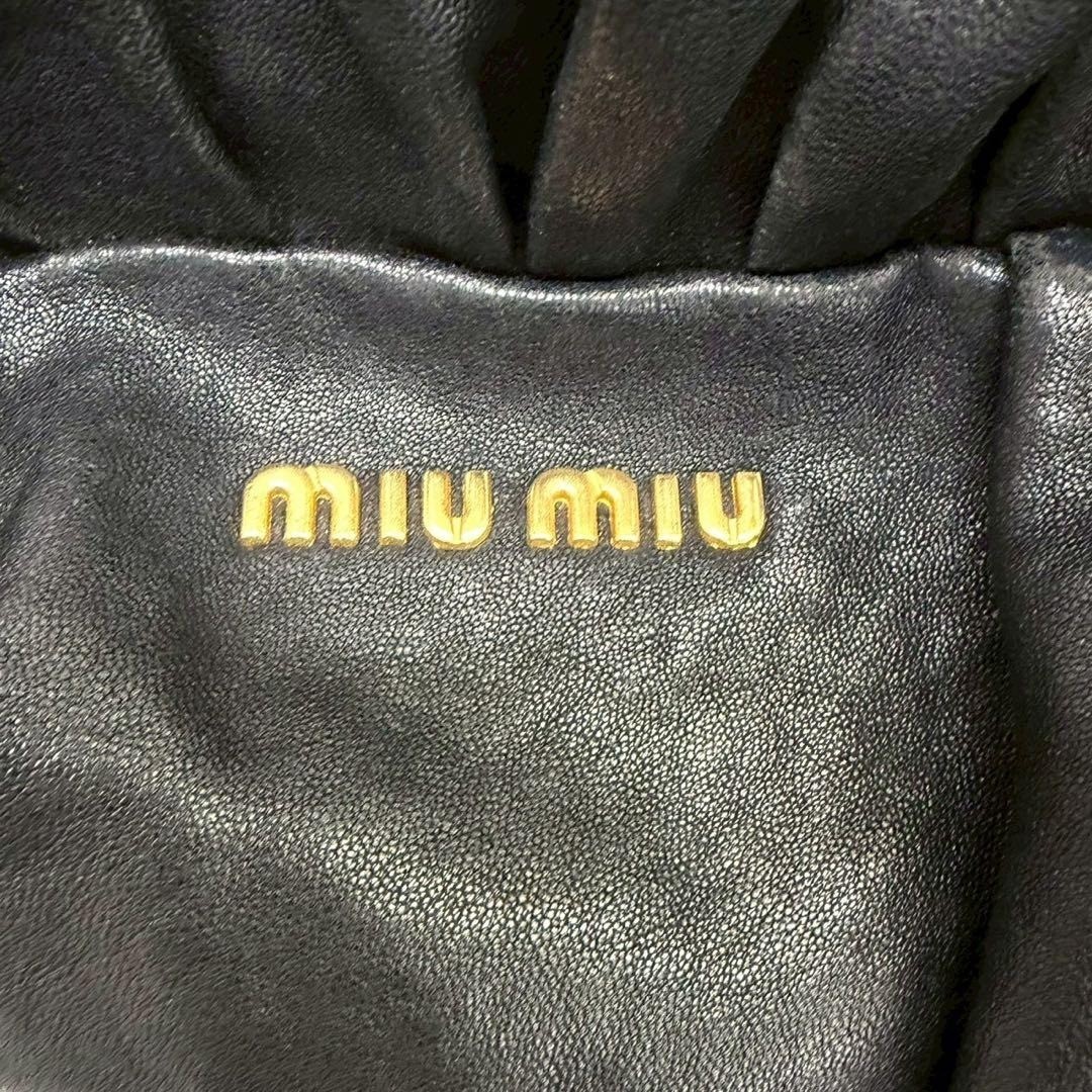 Miu Miu Vitello Lux Leather Gathered Bow Handbag Black Gold Hardware Auth Vtg