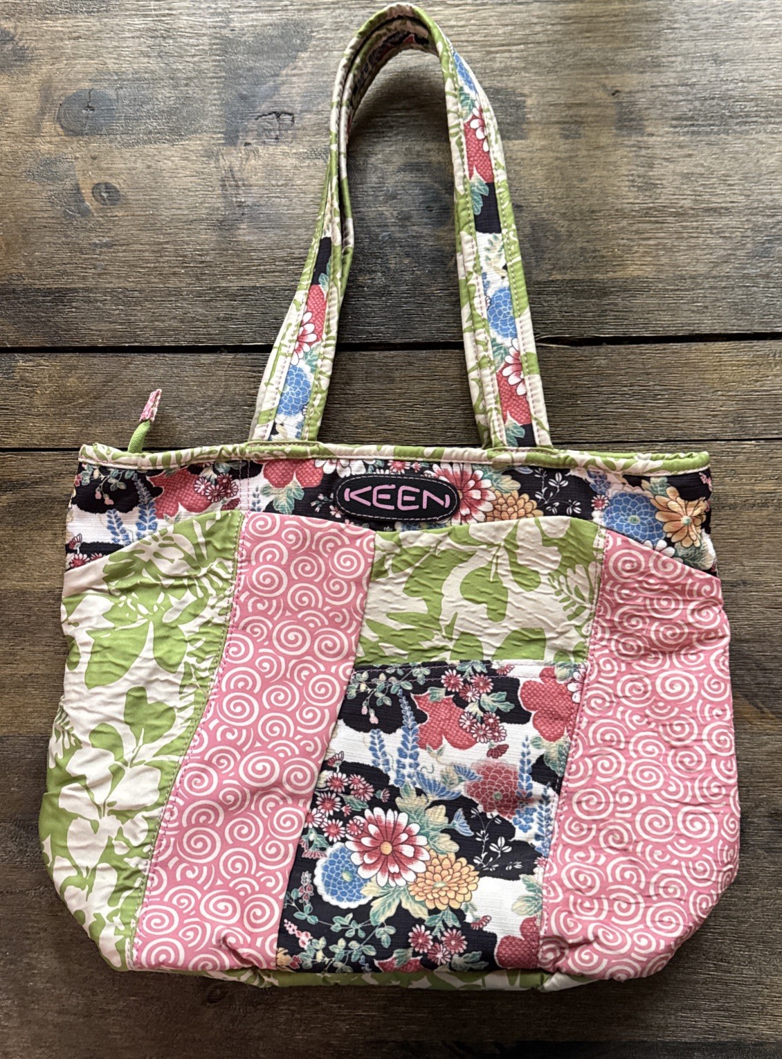 KEEN Zipper Fabric Tote Bag Purse Hippie Boho Floral Artsy 14.5 x 11.5 X 6.5 in