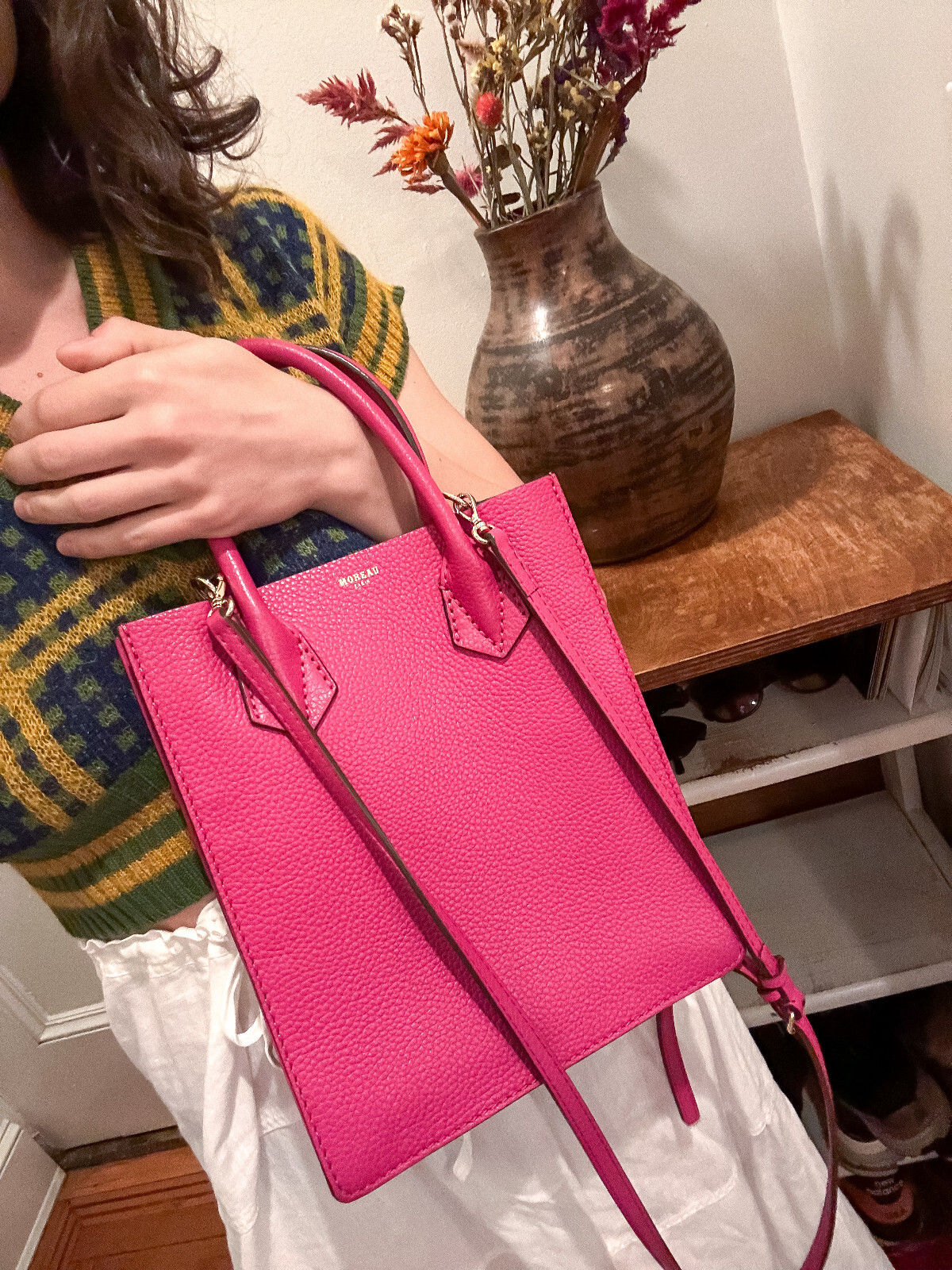 Moreau Paris Suite Junior Fuschia Bullskin Crossbody Shoulder Strap