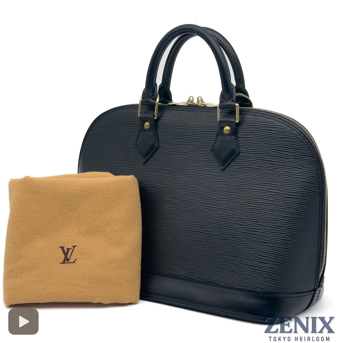 Louis Vuitton Alma PM Epi Noir Black Leather Handbag Gold HW M52142 France 2003