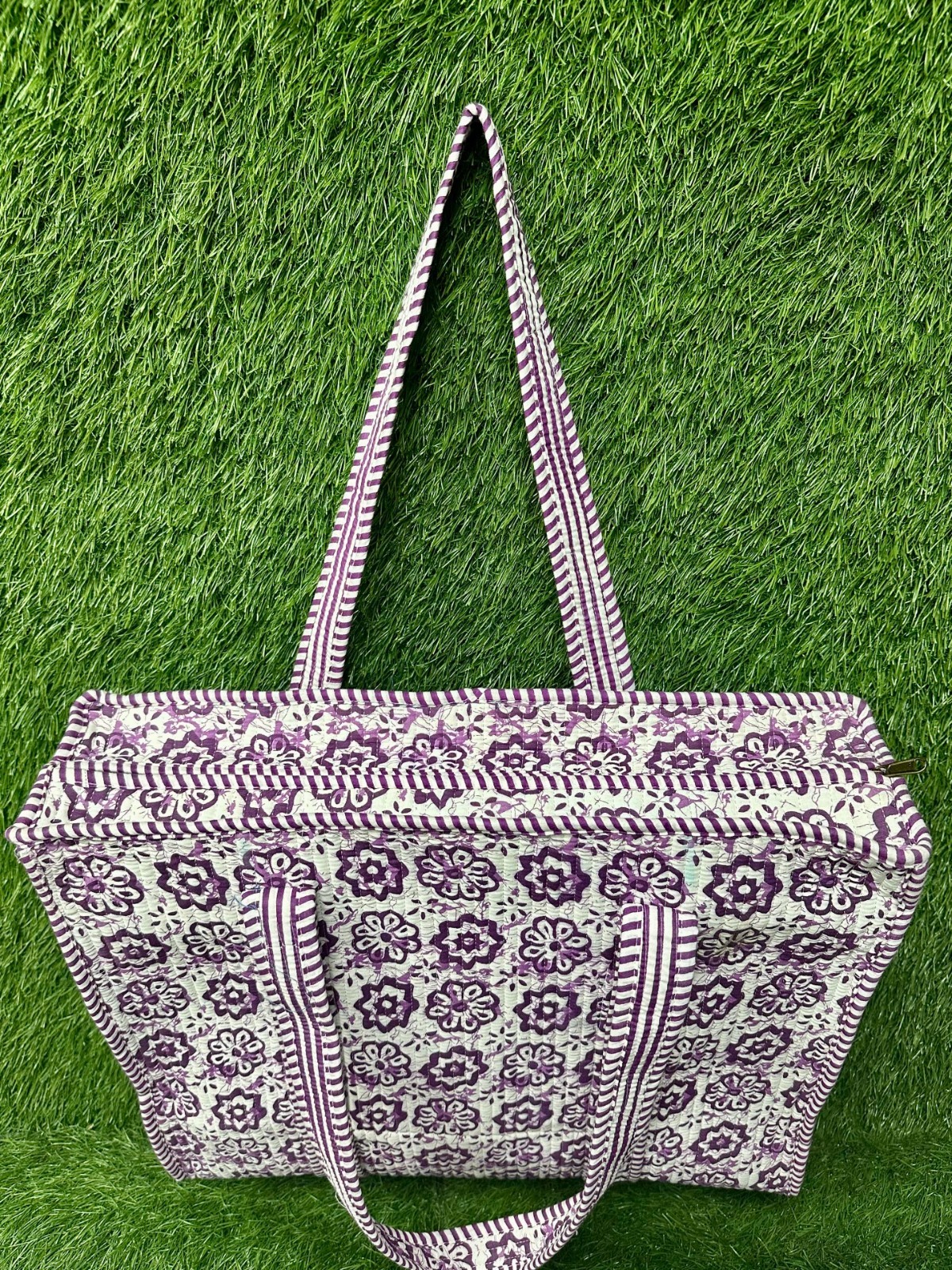 Women’s Cotton Quilted Handbag Floral Block Print Tote Shoulder Bag Boho Gifts