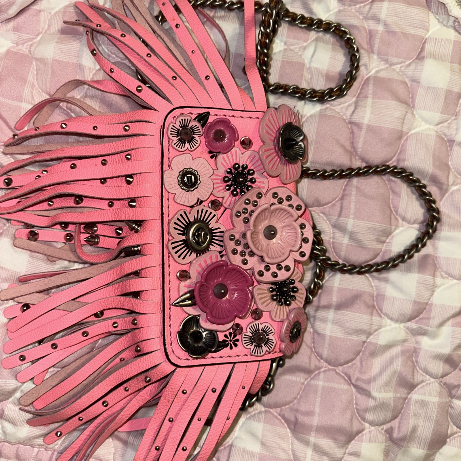 Coach 1941 Wild Tea Rose Fringe Dinkier Neon Pink NEW Free Ship
