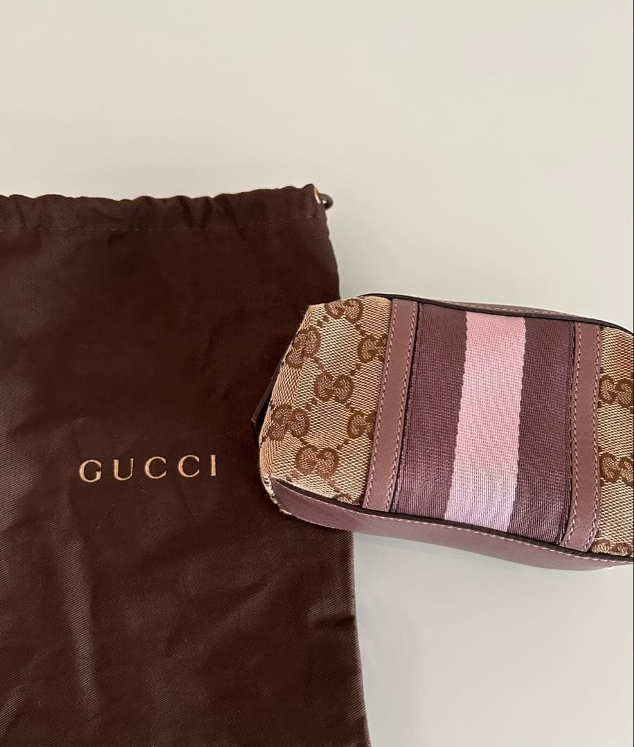 GUCCI Canvas Leather Pouch Women Auth 3.54 x 5.90 x 2.75inch