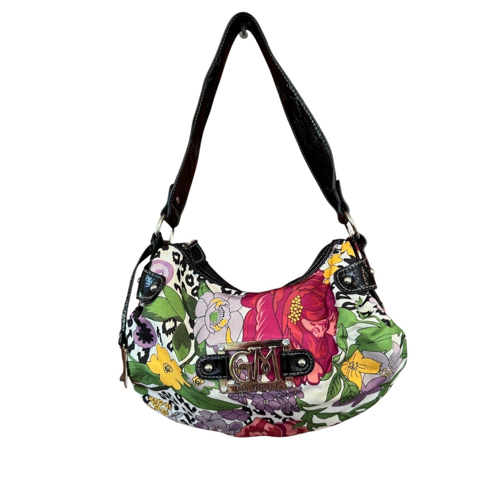Gia Milani Floral Leopard Print Shoulder Bag Y2K McBling Satchel Multi Color