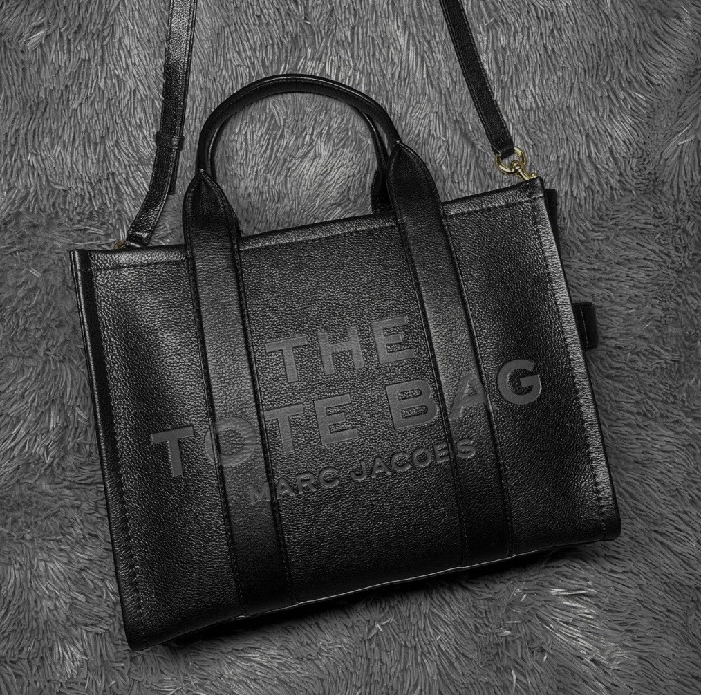 Marc Jacobs The Leather Mini Tote Bag Black Pebbled Leather Crossbody + Dust Bag