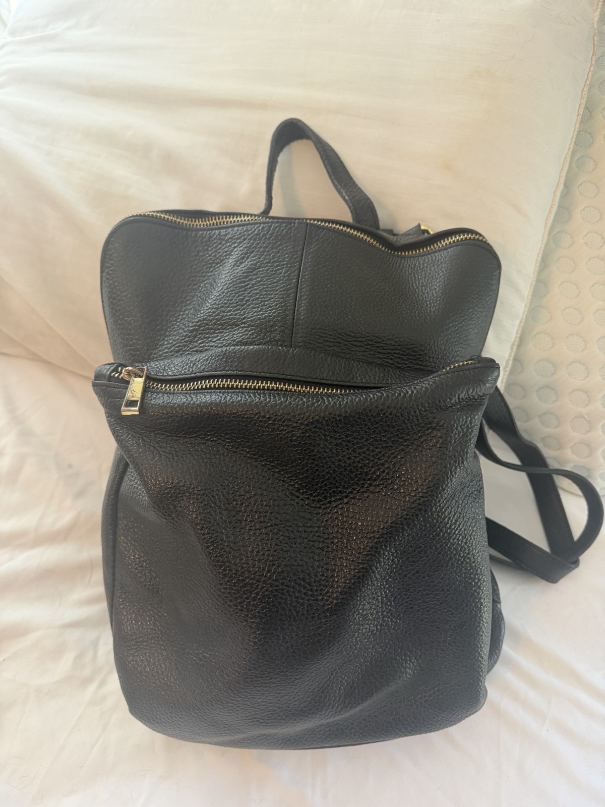 VERA PELLE MADE IN ITALY BLACK LEATHER BACKPACK 14X 13 OUTER POCKET