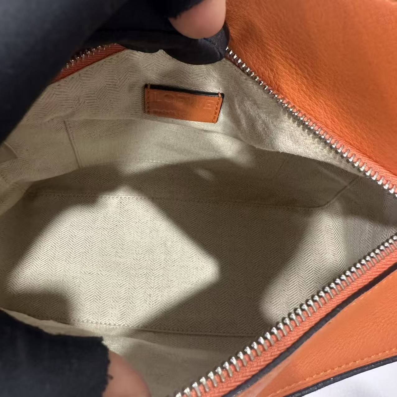 Authentic Loewe Puzzle Handbag Tan Brown Calfskin Leather Silver Hardware