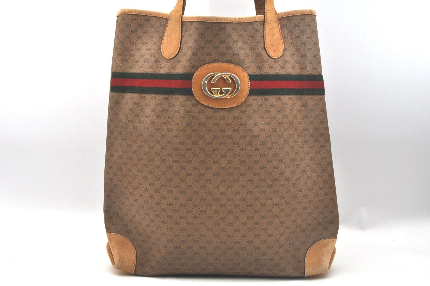 Auth GUCCI Web Sherry Line Shoulder Bag MicroGG PVC Leather Brown 2Set AB211
