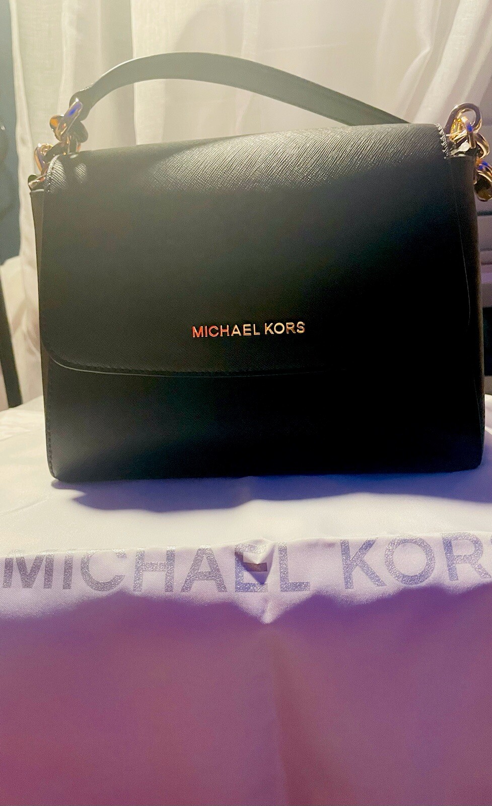 Michael Kors Sofia Small Saffiano leather Satchel Crossbody bag in black
