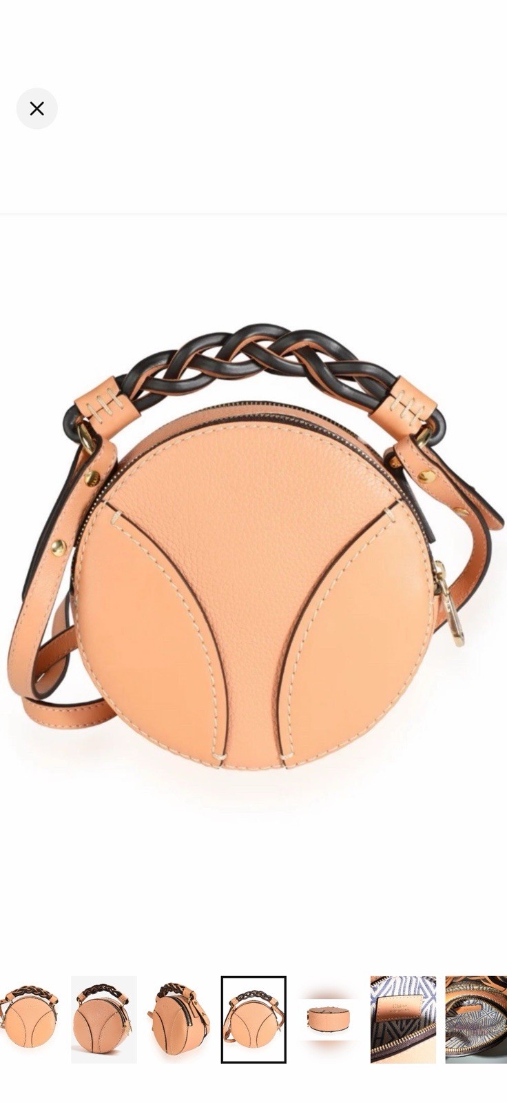 Chloé Light Brown Bloom Grained Calfskin Mini Round Daria Crossbody Bag