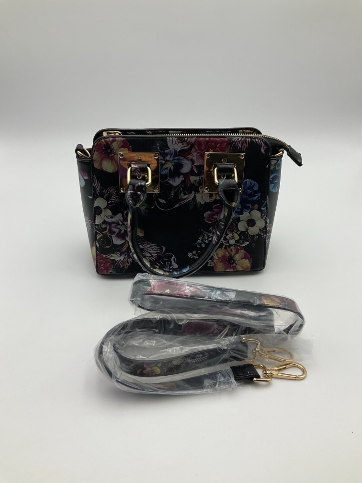 Asian Style Black / Floral Small Square Shoulder Bag Designer Handbag Crossbody