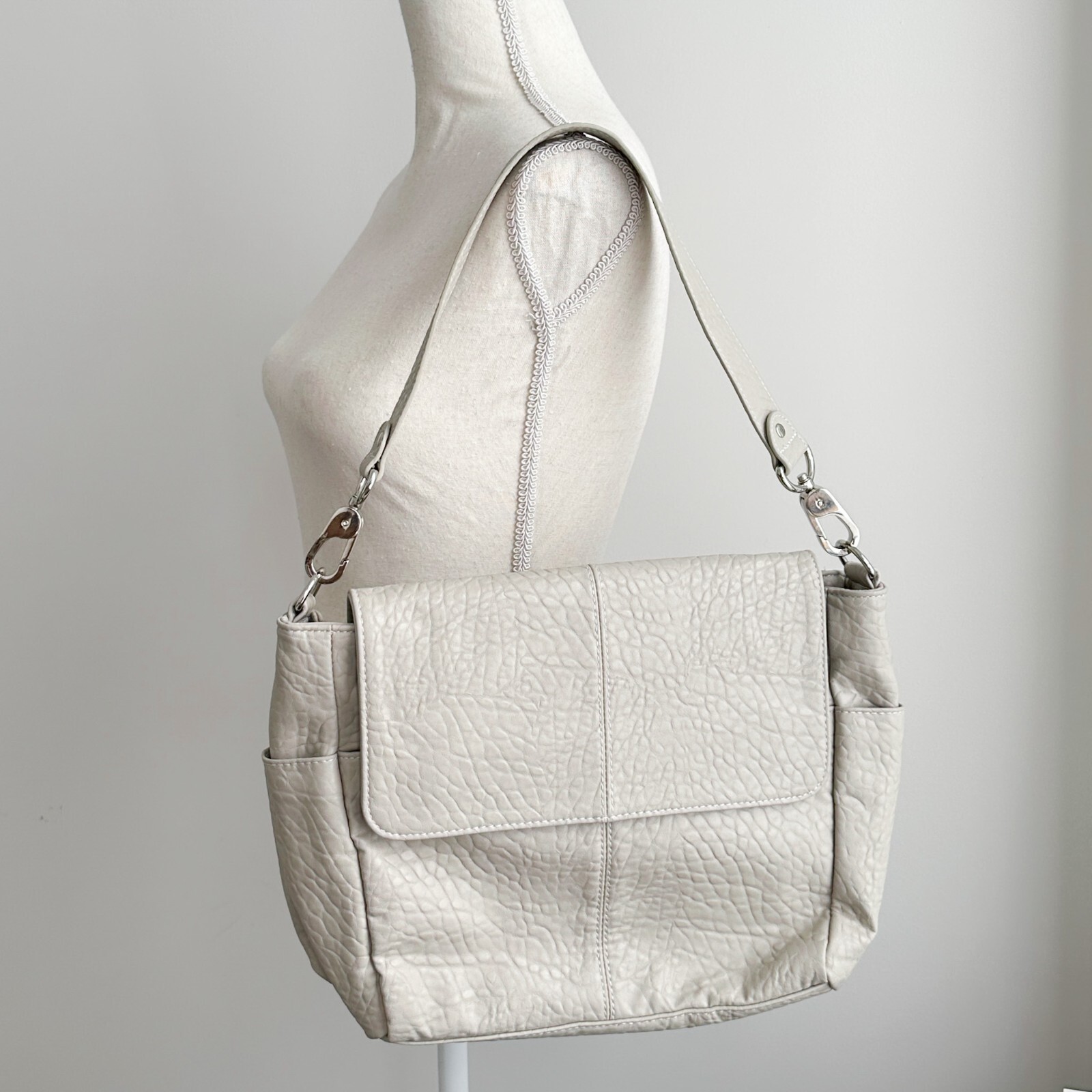Light Grey Leather Shoulder Bag