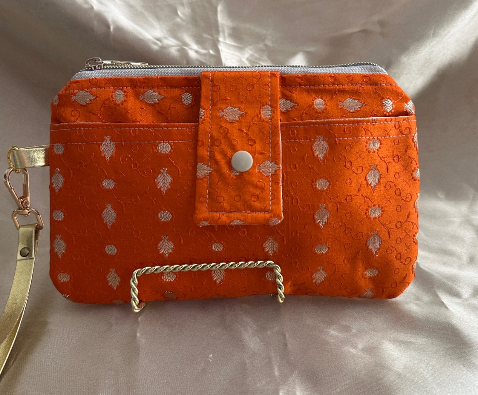 SILK clutch PURSE bag *HANDMADE*evening wear, recycled sari, ORANGE gold
