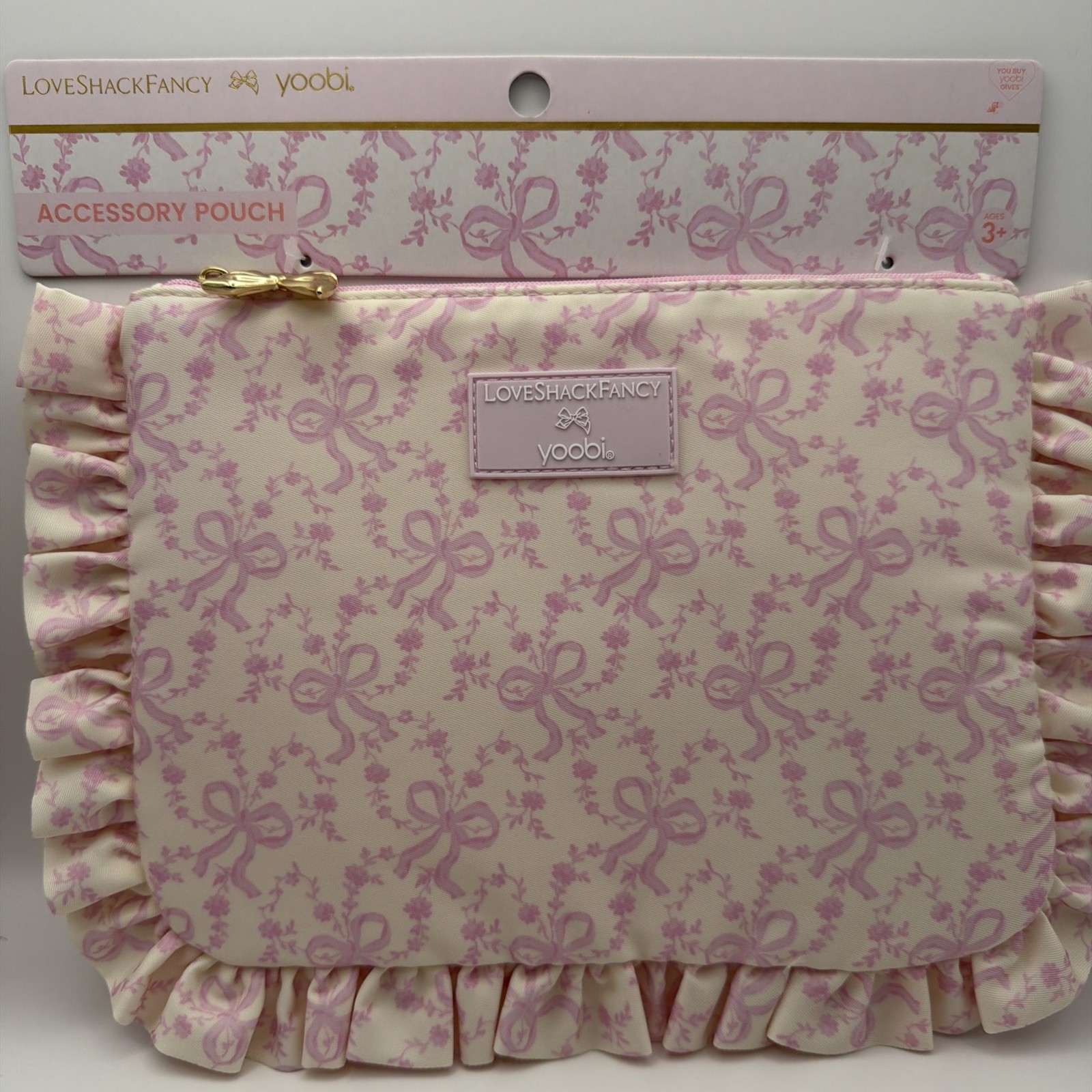 LoveShackFancy x Yoobi Coquette Bow Ruffle Accessory Pouch Pink NWT Target
