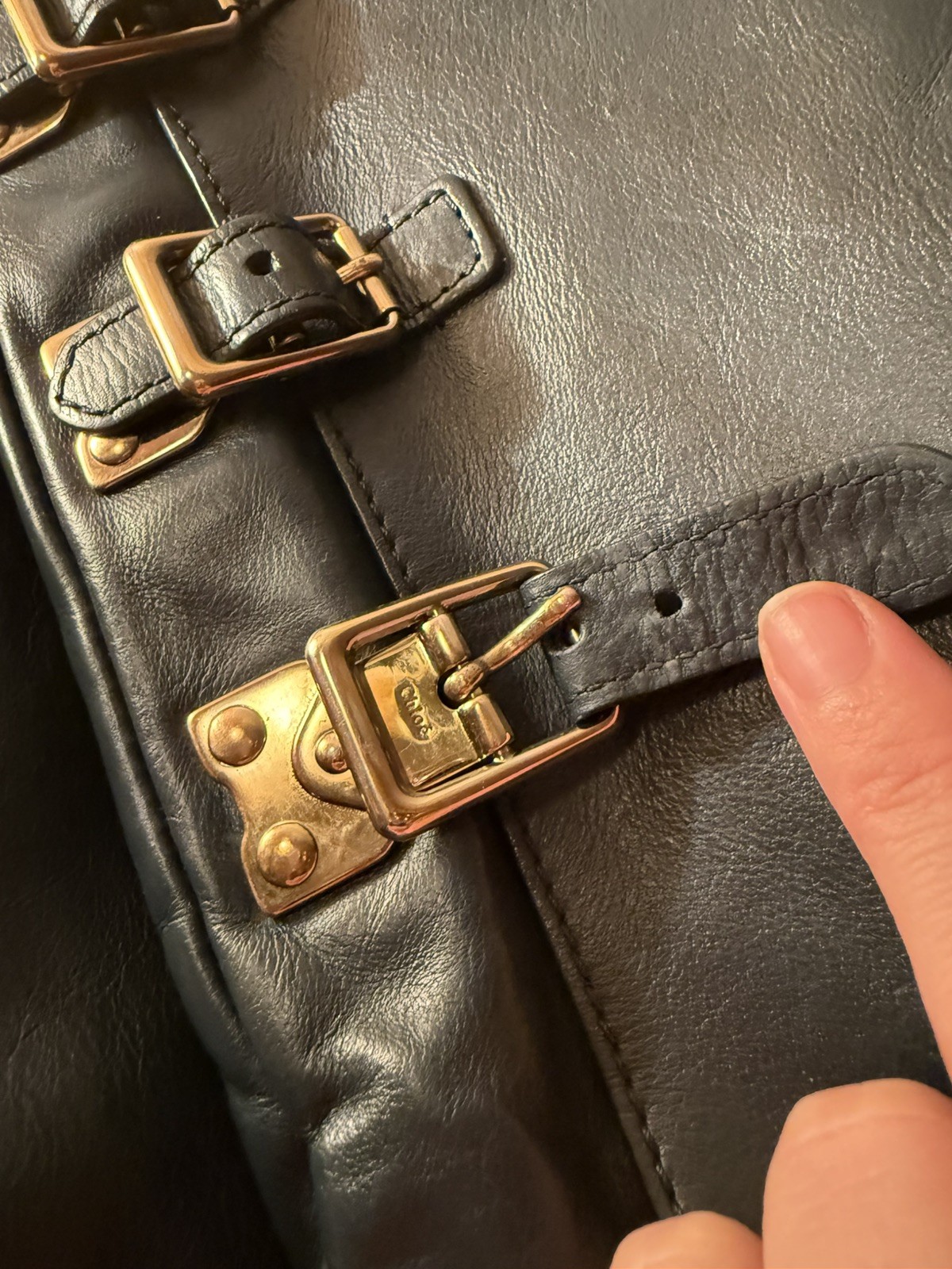 Authentic – Chloe Héloïse – Two-Tone calfskin Leather Bag – Navy / Burgundy