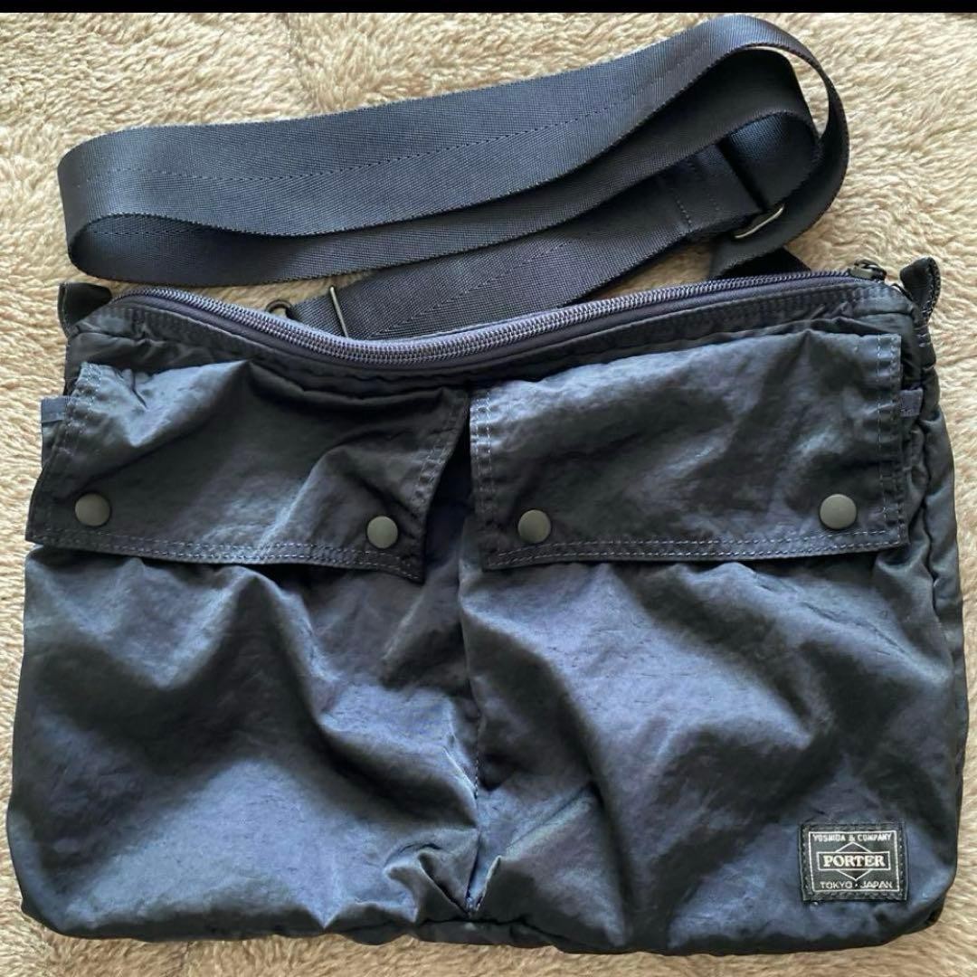 Yoshida Kaban Porter Shoulder Bag Navy Canvas Unisex Authentic Compact