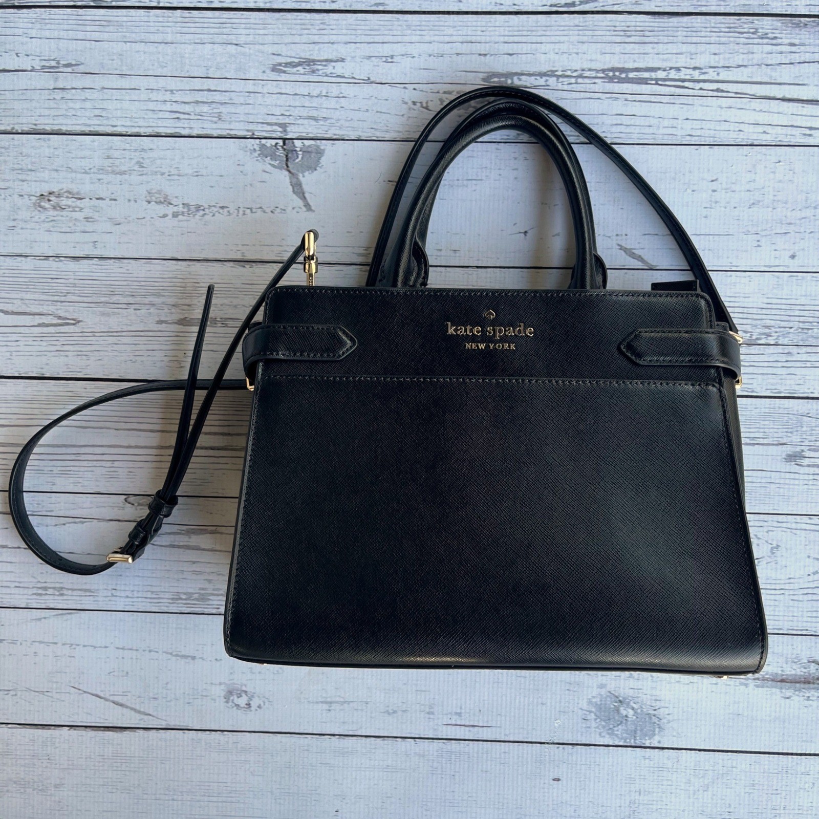 Kate Spade Black Saffiano Classic Designer Leather Satchel Crossbody Luxury Bag
