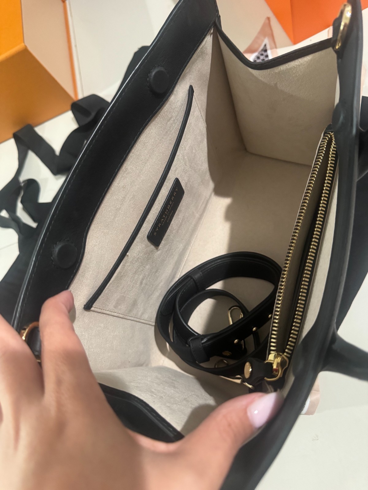 Strathberry Leather Black Midi Handbag – Excellent Condition