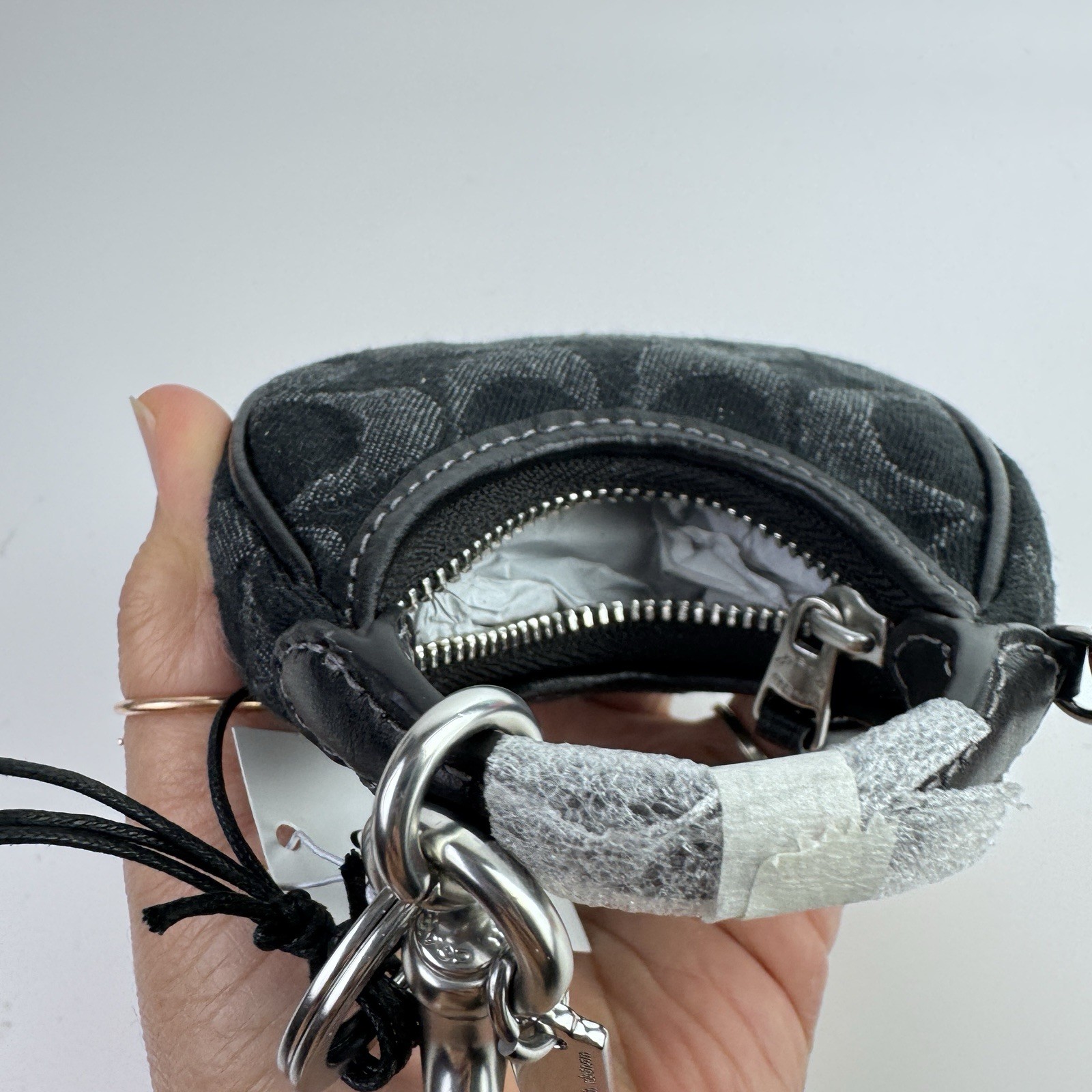 NWT Coach CDB53 Micro Carmen Bag Charm Key Chain Signature Black Denim Silver