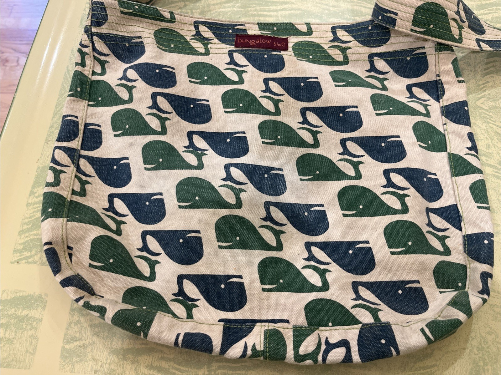 Bungalow 360 Whale Purse Tote Shoulder Bag Canvas Green Blue w/ Matching wallet