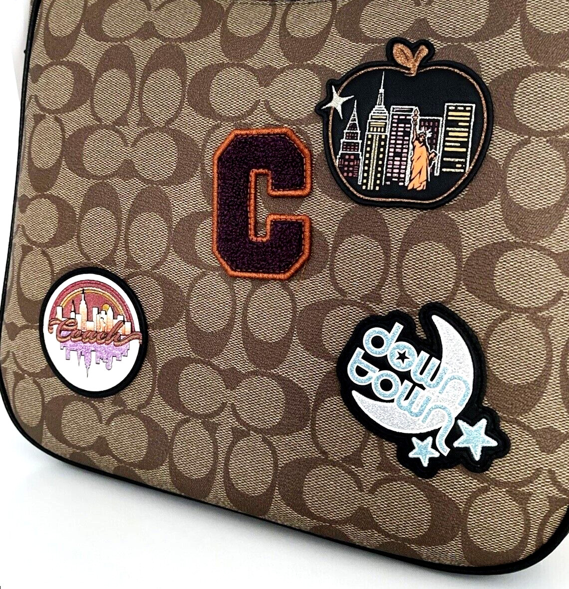 Coach Ellie File Bag In Signature Canvas With Disco Patches C6919 Gold/Khaki Mul