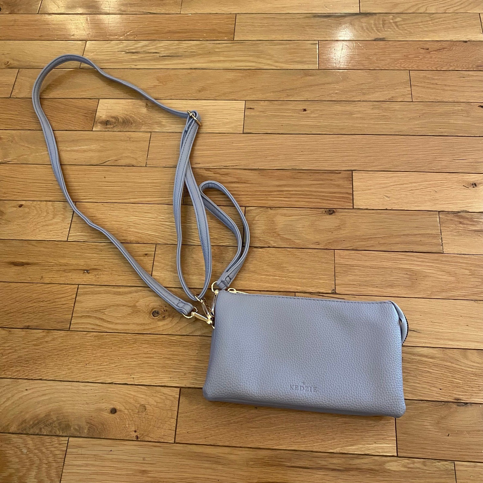 Kedzie Crossbody Periwinkle Blue Pebbled Vegan Leather Double Zip Bag Clutch