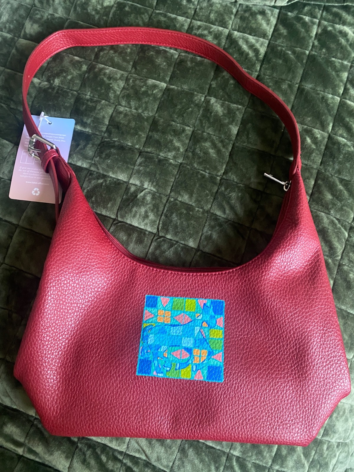 Mosaic tile, red leather purse