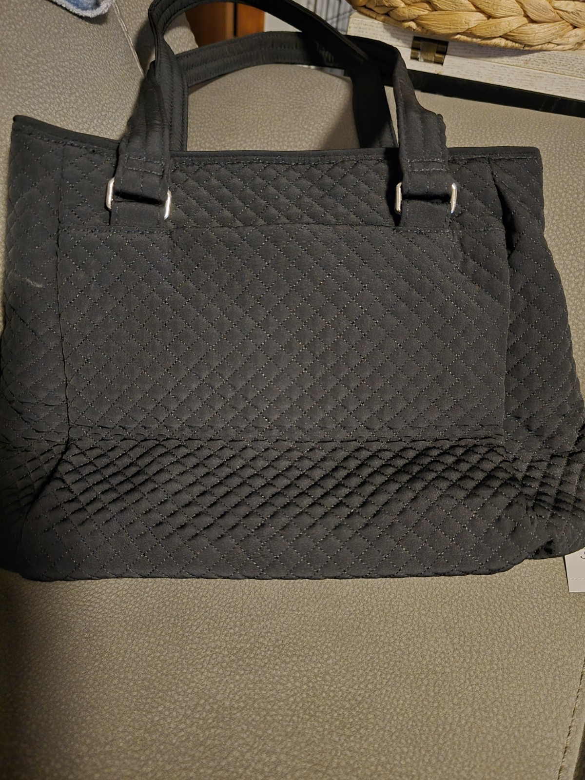 Vera Bradley Large Black Multi-Compartment Shoulder Bag Lined Pockets Zip Silver