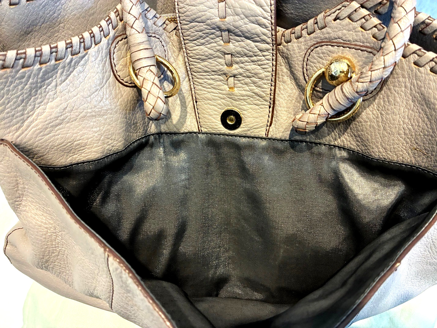 Max-New York Dove Gray Leather Satchel, Shoulder Bag, Carry All, Purse, Tote 489