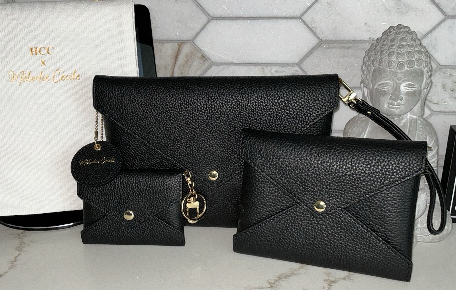 DUYP TOGO Leather-Envelope trip-Clutch Set – BLACK – NEW