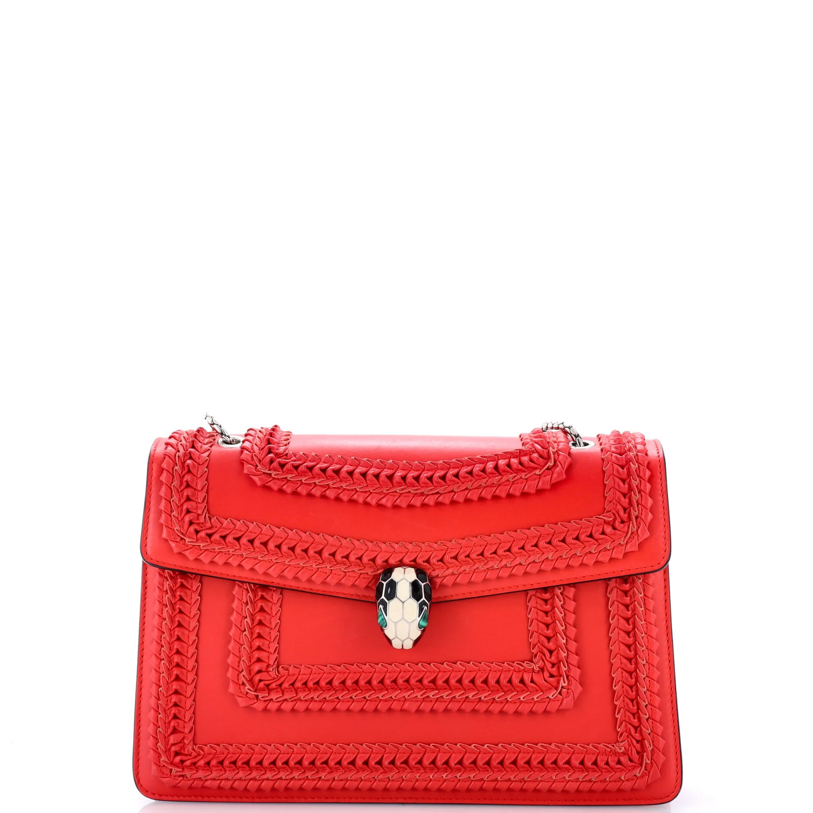 Bvlgari Serpenti Forever Square Shoulder Bag Plisse Leather Medium